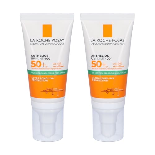 La Roche-Posay Anthelios Gel-Creme SPF50+ [2er-Pack] x 50 ml | Sonnenschutz für das Gesicht mit glänzendem Finish, wasser- und schweißbeständig