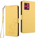 GOGME Custodia Portafoglio per Motorola Moto G84 5G, Cover in Pelle con Gatto Carino, Chiusura Magnetica, TPU Bumper Antiscivolo & Supporto - Giallo