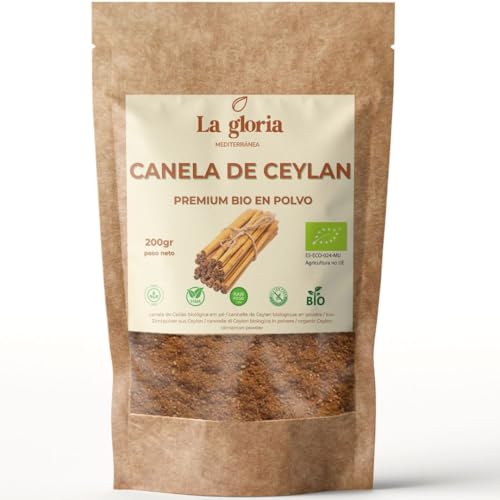 Canela de Ceylán en Polvo 200g – 100% Pura y Ecológica – Ceylon Cinnamon Bio de Sri Lanka – Sabor Dulce y Aromático – La Gloria Mediterránea