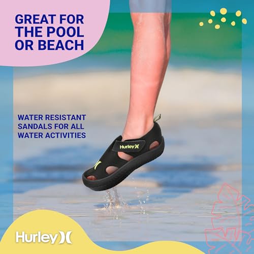 Image of Hurley Kona Toddler Water Shoes - Beach Essentials, Girls and Boys Closed Toe Sandals, Lightweight, Breathable, Kids Water Shoes with Non-Slip Sole and Adjustable Straps, Outdoor Toddler Swim Shoes