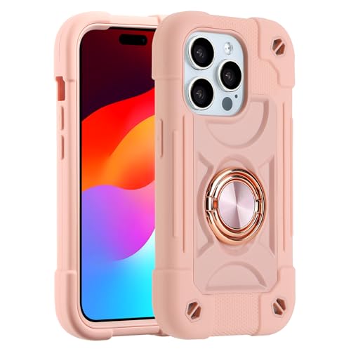 Image of MARKILL Compatible with iPhone with Built-in 360Rotating Ring Stand, Military Grade Drop Protection Full Body Rugged Heavy Duty Case Durable Cover (Pink, iPhone 15 Pro Max 6.7 inch)