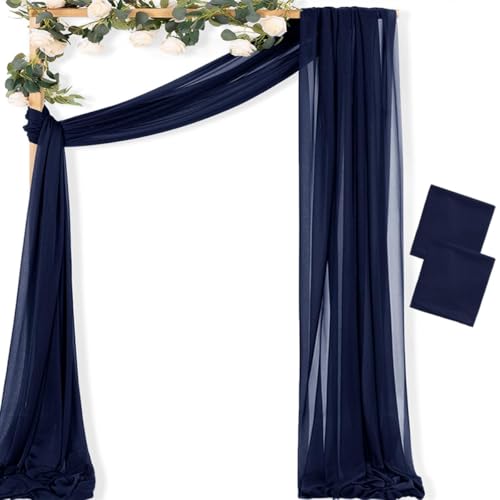 Image of MLMC Navy Blue Wedding Arch Draping Fabric 2 Panels 29 inch x 20 FT Extra Long Gauze Drapes Sheer Backdrop Curtains 6.6 Yards Outdoor Drapery Panels for Wedding Baby Shower Party Ceiling Decoration