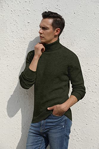 Pull a col roule homme vert armee en maille chaude pour l'hiver