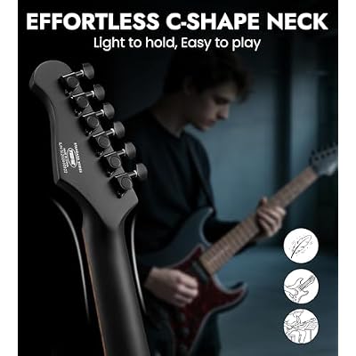 Tostar Electric Guitar Kit with Amp HSS Pickup Beginner Electric Guitar Stratocaster with Gig Bag,Capo,Tremolo, Strap, Picks 39 Full Size Electric Guitars Heavy Metal 6 String for Gifts Satin Black
