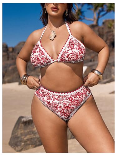 Bikini grande taille fleuri bleu et blanc à deux pièces