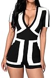 Shawhuwa Womens Sexy V Neck Short Sleeve Party Romper Clubwear Medium Black