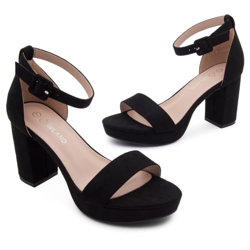 Image of Shoe Land Platform Heels for Women | 3.75 Inch Chunky Block Heeled Sandals with Ankle Strap | Open Toe Strappy High Heels for Wedding, Party & Formal Events