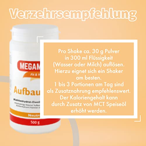 MEGAMAX Aufbaukost 500g Neutral - Astronautennahrung zur Kräftigung und zunehmen bei untergewicht - Trinknahrung hochkalorisch für Gewichtszunahme - Lactosearm -