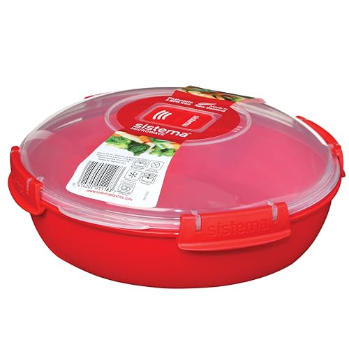 Sistema Round Microwave Container | 1.3 L | Food Steamer Container with Steam Release Vent | BPA-Free | Red | 1 Count