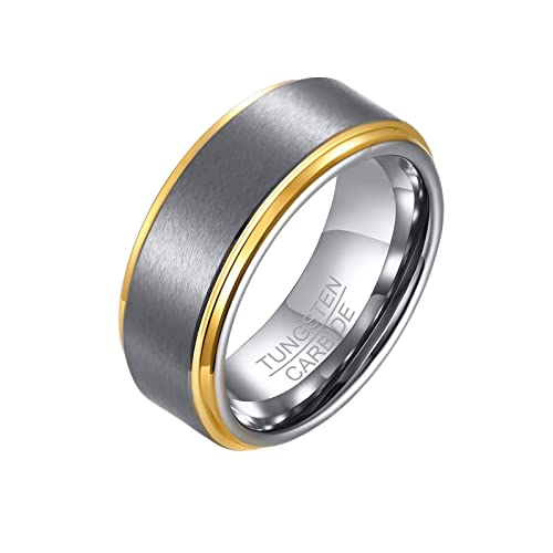 Beydodo Anillo Compromiso Hombre,Anillos Hombre Tungsteno Cepillado Redondo 8MM Anillo de Hombre Plata Oro Tamaño 20(60mm)