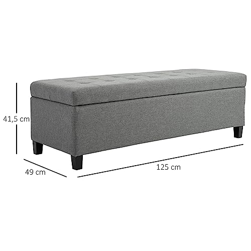 Miniatura 3 de Homcom Banco De Almacenamiento Acolchado Puff De Almacenaje Taburete Tapizado En Lino Con Tapa Abatible Para Salón Entrada Dormitorio Carga 120 Kg 125x49x41,5 Cm Gris