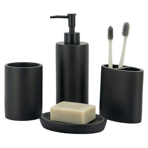 zccz Ensemble Complet d'accessoires de Salle de Bain, 4 pièces, Motif marbre, Ensemble d'accessoires de Salle de Bain avec Distributeur de Savon, Porte-Brosse...