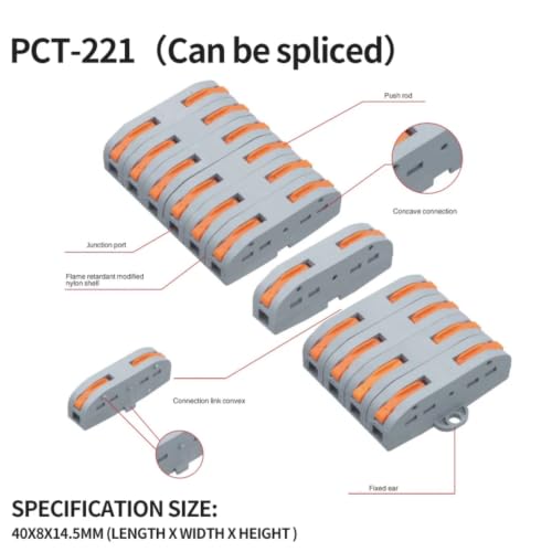 Conector de cable palanca 28-12 AWG soluciona empalmes complejos, diseño 1 en 2 salidas, 100 uds 5