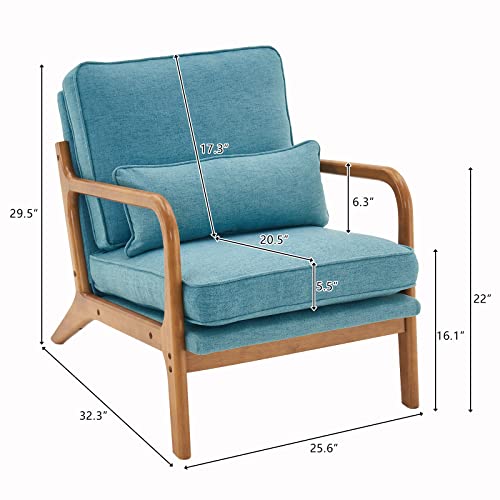 Joybase Lounge Accent Chair, Mid Century Modern Chair, Arm Chair, Wood Frame Armchair For Living Room, Bedroom (Teal, Fabric) #TOP1