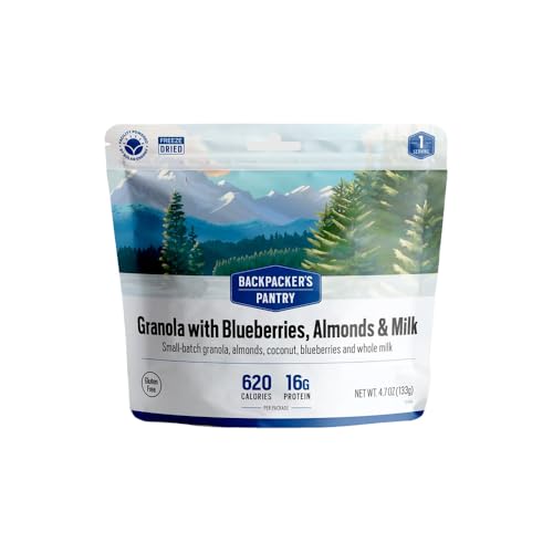 Backpacker’s Pantry Granola with Blueberries Almonds & Milk – Freeze Dried Backpacking & Camping Food – Emergency Food – 16 Grams of Protein, Vegetarian