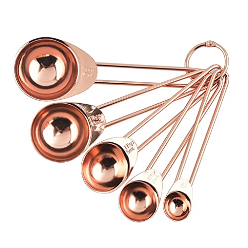 hogtnd Juego de cucharas medidoras de acero inoxidable de oro rosa grabado, regla de marcado, escala, apilable, cucharada de líquido, tazas medidoras de acero inoxidable