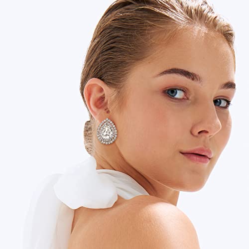 EVER FAITH Wedding Austrian Crystal Stud Earring for Bride, Elegant Teardrop Rhinestone Earrings Jewelry for Women3