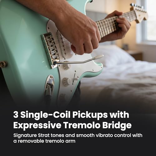 Image of Fender Squier Stratocaster Electric Guitar - Daphne Blue Bundle with Gig Bag, Picks, and Austin Bazaar Instructional Video