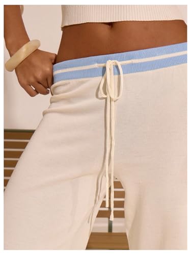 Floerns Women's Drawstring Waist Knit Lounge Pants Straight Leg Striped Sweater Pants4