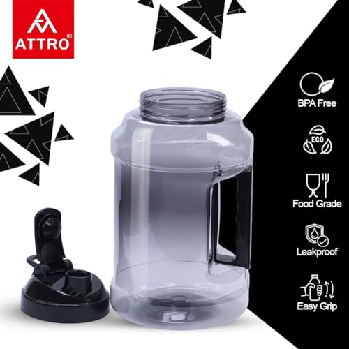 Image of ATTRO Prime Jumbo Gym Water Bottle, Leak-Proof-Set of 2-Grey-3L