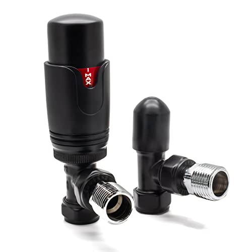 Image of Adept Technology TRV c/w Lockshield and Modern Valves Head Kit (15mm x 1/2") - Angled, Matte Black