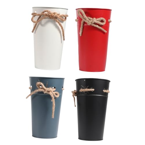 HOODANCOS Seau en Fer Vintage Blanc Pot de Fleurs Rustique pour Jardinage Seau Décoratif pour Plantes Style Ancien pour Fleuristes et Décoration Intérieur Extérieure en Métal Robuste