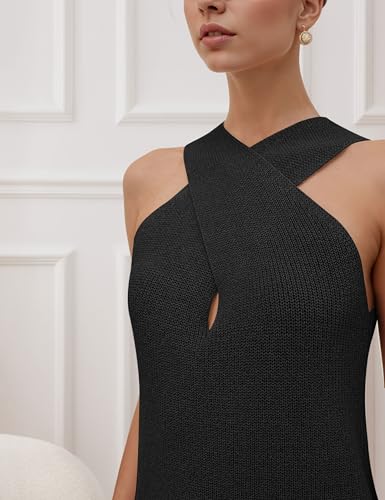 Women Halter Tops Summer Criss Cross Collar Sweater Tank Tops Sleeveless Casual Going Out Solid Color Knit Vest Top2