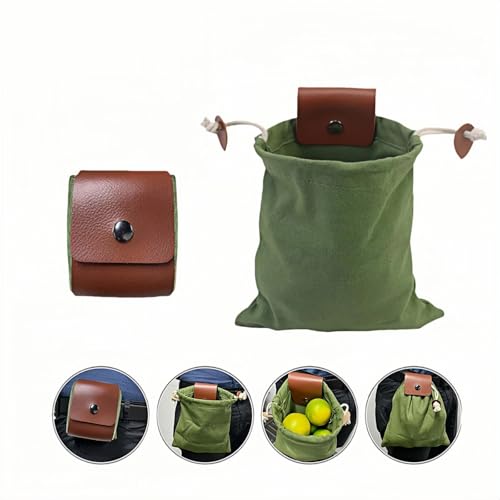 Foldable Waxed Canvas Foraging Bag - Hands Free Waist Pack for Hiking Camping & Berry Picking Waterproof Tactical Hip Pouch Mushroom Picking(Army Green) 8.94X8.66IN