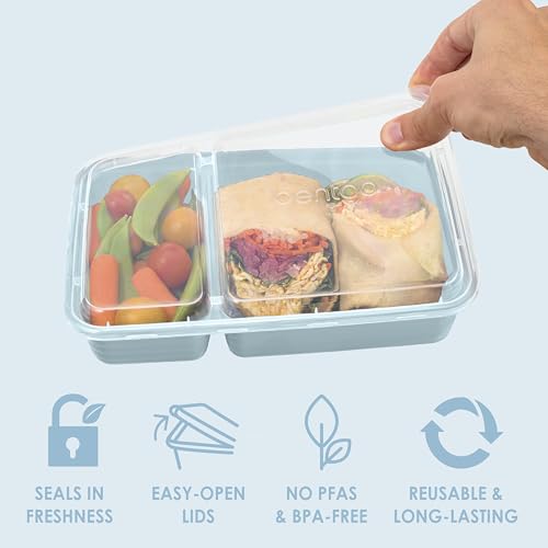 Image of Bentgo Prep - 20-Piece 2-Compartment Reusable Meal Prep Containers with Lids, PFAS & BPA Free Materials, Durable, Microwave, Freezer, & Dishwasher Safe To Go Food Storage (Sky)