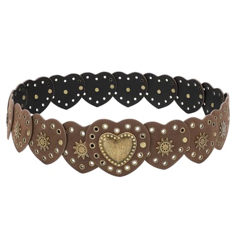 JASGOOD Western Belts for Women Wide Hollow Disc Leather Belt Cowgirl Waist Belt for Jeans Dresses with Metal Buckle