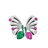 Stfery Pendientes de tuerca de oro blanco de 9 quilates, 14 quilates, 18 quilates para mujer, aretes de mariposa esmaltados negros con esmeralda creada en laboratorio de 1,4 quilates y rubí creado en