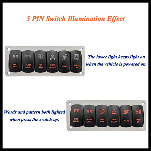 Image of Customize 6 Gang Marine Rocker Switch Panel with Silver Aluminum Bracket Amber Led Toggle Switch Panel for Automotive Truck Off Road Vehicle Tractor RV 12V 24V IP66