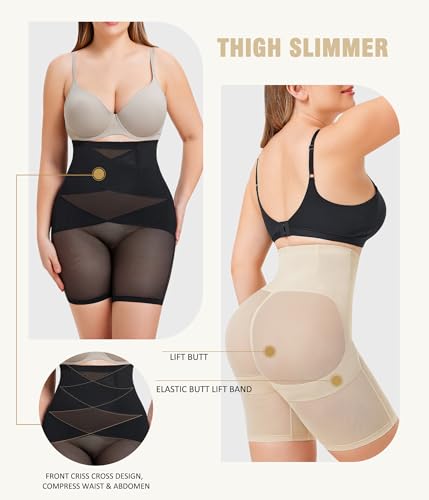 JOSERGO 2 Pack High Waist Body Shaper Shorts Womens Tummy Control Shapewear Shorts Waist Trainer Slimming Shapewear Girdle Thigh Slimmer (Black+Beige) - XX-Large