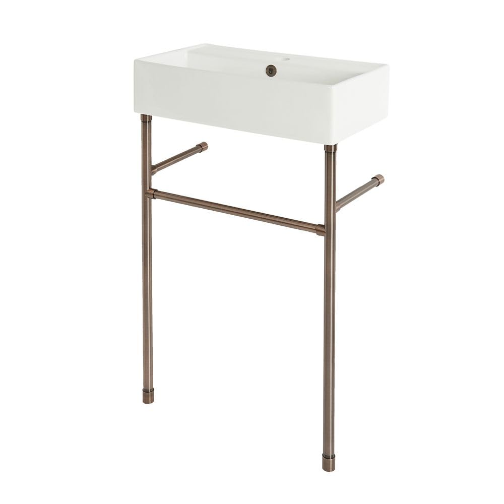 Milano Oil Rubbed Bronze Dalton White Ceramic 1 Tap Hole Bathroom Basin Sink Bronze Washstand - 550Mm X 310Mm