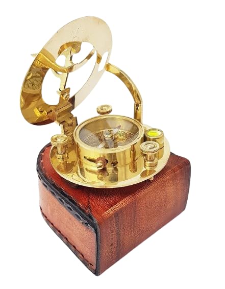 Brújula reloj de sol náutica antigua estilo vintage en latón miniatura 1