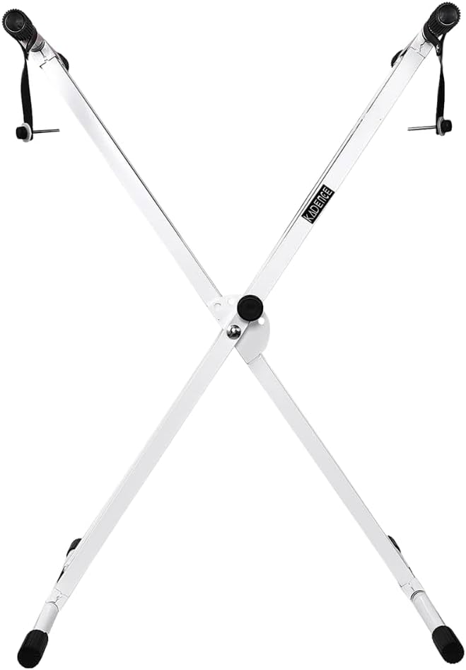Heavy-Duty, Double-X, Adjustable Piano Keyboard Stand with Locking Straps (White)