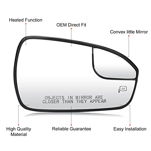 Right Passenger Side Mirror Glass Replacement for 2013 2014 2015 2016 2017 2018 2019 2020 Ford Fusion Heated Mirror Replace DS7Z17K707B