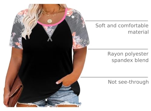 Image of CARCOS Plus Size Tops for Women Short Sleeve Shirt Summer Star /Leopard /Tie Dye /Flower Crewneck Pullover Tunic XL-5XL