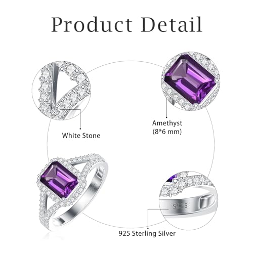 Natural Amethyst Ring 925 Sterling Silver Emerald Cut Purple Gemstone Engagement Ring for Women3