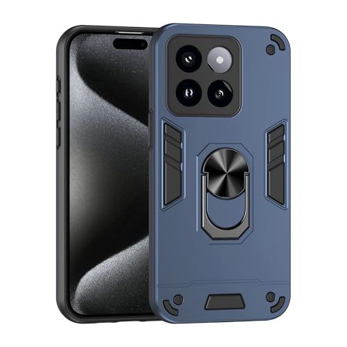 Compatible with Xiaomi 14 Pro Phone Case Series Rugged, Shockproof Protective Cover with Built-in Metal Ring Stand, Compatible with Magnetic Car Mount- Blue