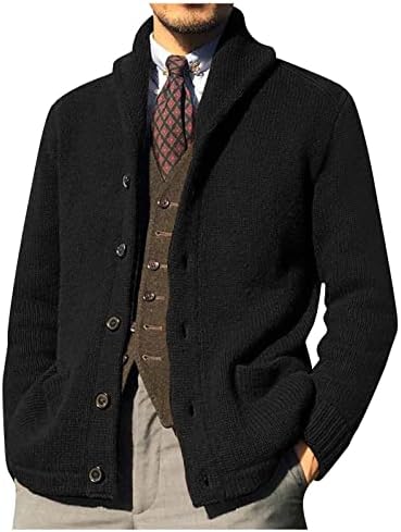 Sweaters for Men, Light Grey Sweater Neck Sweater Vest Cardigan Sweaters for Men Casual Shawl Long Sleeve Button Up Knited Sweaters Teen Sweaters T2K Sweater (Black-2, Large)