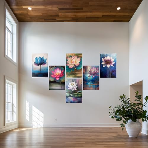 Image of SiddArtify Elegant Lotus Flower Art Print Set - 300GSM Board - 12x18 Inch - Pack of 6 Wall Room Decoration art Poster Prints