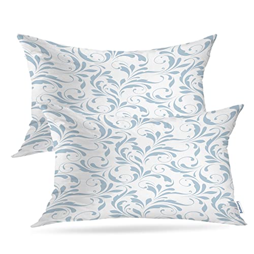 Batmerry Floral Blue White Decorative Pillow Covers, Flourish Damask Pattern Blue White Double Sided Throw Pillow Covers Sofa Cushion Cover Lumbar 12 X 20 Inches(Set Of 2) #TOP15