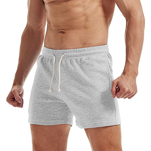 Aimpact Mens Sweat Workout Shorts 5 Inch Inseam Casual Athletic Jogger Short Shorts For Men(Light Gray M(Xl) #TOP1