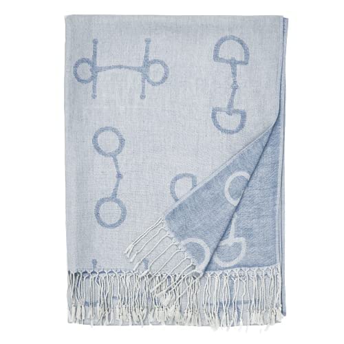 Snaffle Bit Themed Scarf, Pashmina Scarf, Beige Snaffle Scarf, Black Snaffle Scarf, Cold Weather Scarves ("Lila" Blue Snaffle Bit) #TOP1