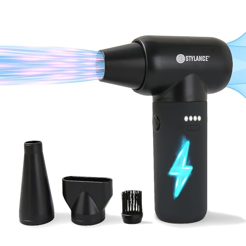 STYLANCE Compressed Barber Air Duster,110000RPM Portable Hand Held Mini Fan, for Cooling, Cleaning,Salon,Home, Type-C Charging, Black