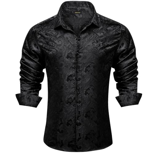 DiBanGu Mens Silk Paisley Dress Shirts,Long Sleeve Button Down Shirt Casual Regular Fit Shirt for Men Wedding Party