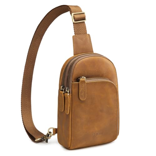 S-ZONE Small Genuine Leather Crossbody Sling Bag Women Men RFID Blocking