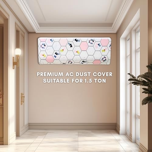 Image of Polyester Printed Split Ac Cover Indoor Unit For 1.5 Ton Capacity AC, Inner Unit Ac Cover, All Weather Cover /Attractive Digital Prints /Dustproof /Water Resistant Split Ac Cover (Hexagon)