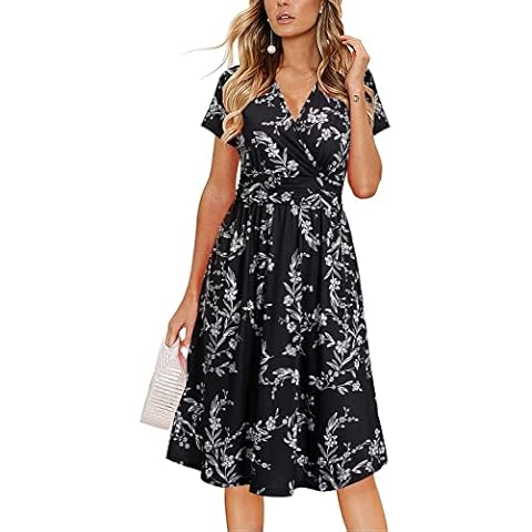 OUGES Women Summer V Neck Midi Dress Cover